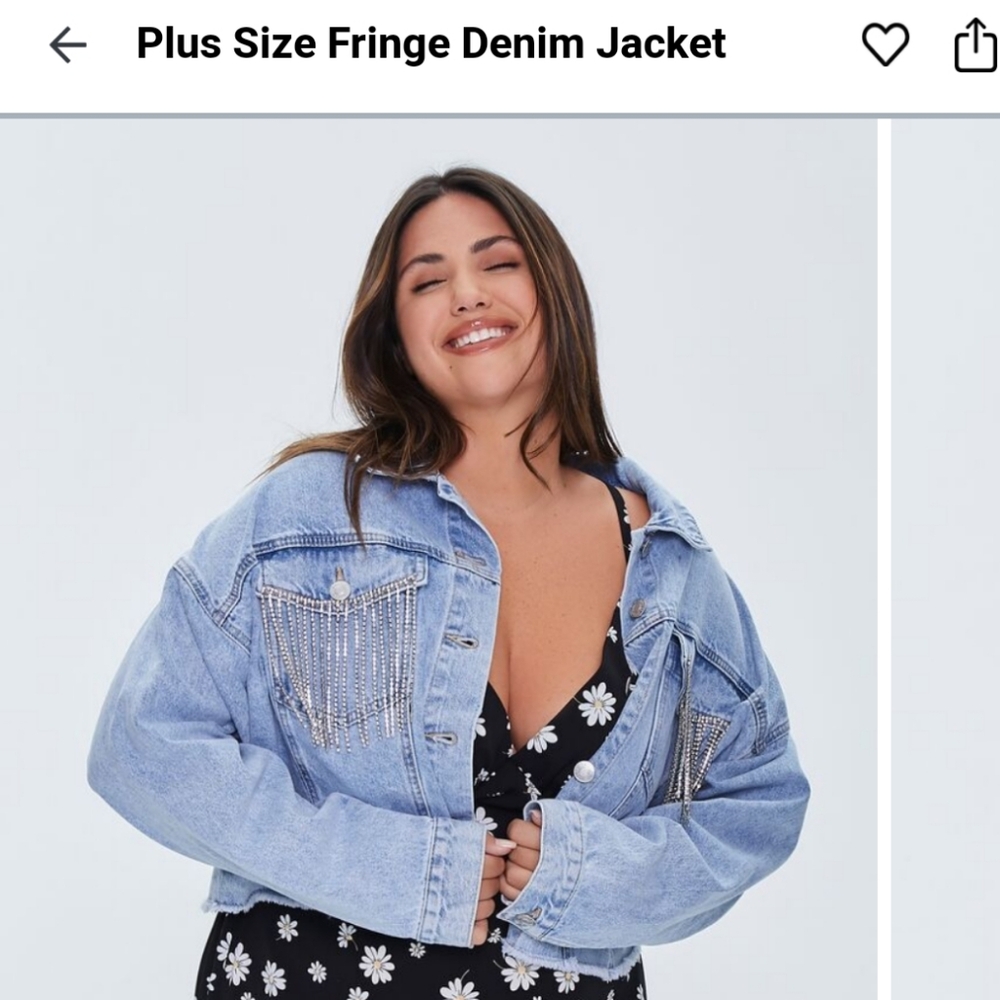 Forever 21 Plus Size Rhinestone Fringe Denim Jacket 1X
